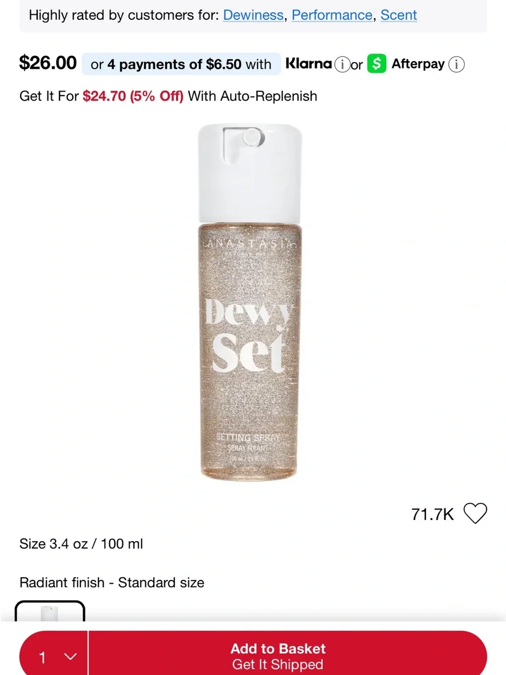 Anastasia Dewy Set Radiant Setting Spray - Gold Shimmer